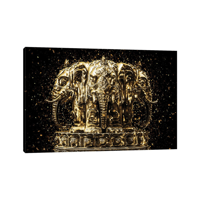 Golden - Elephants Buddha by Philippe Hugonnard - Wrapped Canvas Gallery-Wrapped Canvas Giclée