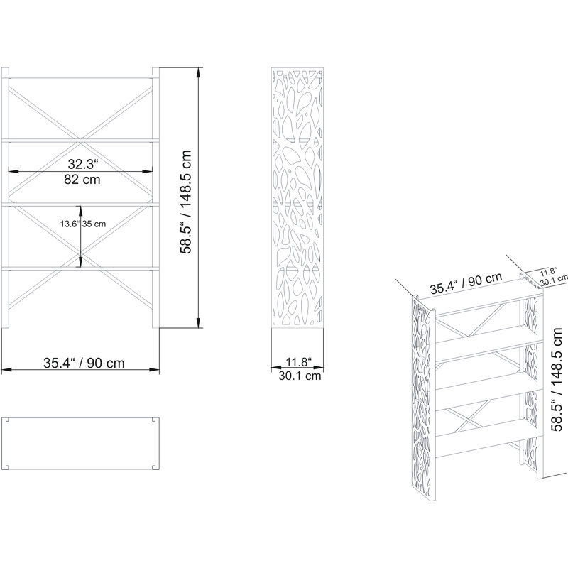 147.32cm H x 88.9cm W Metal Etagere Bookcase, White/Black