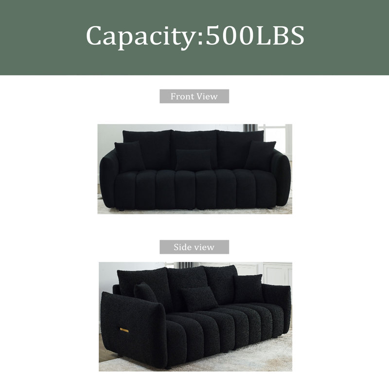 Canapé 82 pouces haut de gamme avec 3 coussins de dossier et 3 coussins de dossier, structure en bois massif, fauteuil surdimensionné pour salon, chambre à coucher, appartement et bureau