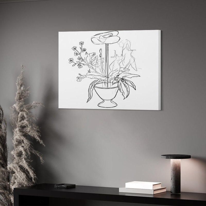 Dessin au trait Lily, cadre en bois intégré, art mural, 16 x 20