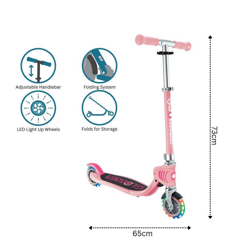 Globber Flow Foldable Junior 2 Wheel Scooter, Pink