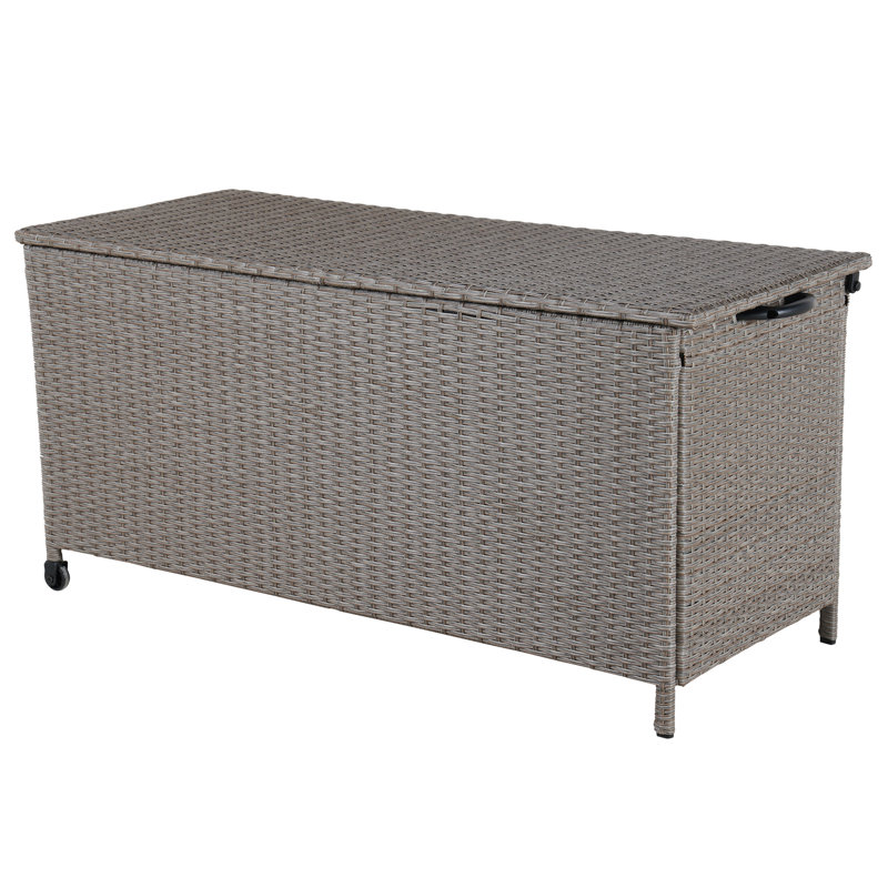 Blue Elephant 132.7cm W 408.8L Water Resistant Wicker Deck Box with Wheels, Brown