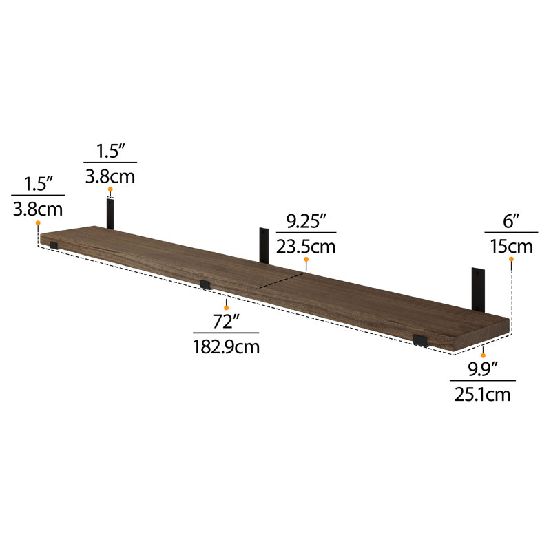 72 Inch Long Floating Shelf For Wall, Wooden Bookshelf, Living Room Organization, Office Decor, Farmhouse, 1pc, Dark Walnut