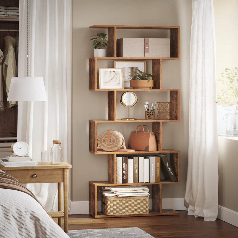 190.5cm H Geometric Bookcase, 190.5cm H x 70cm W x 24cm D, Brown
