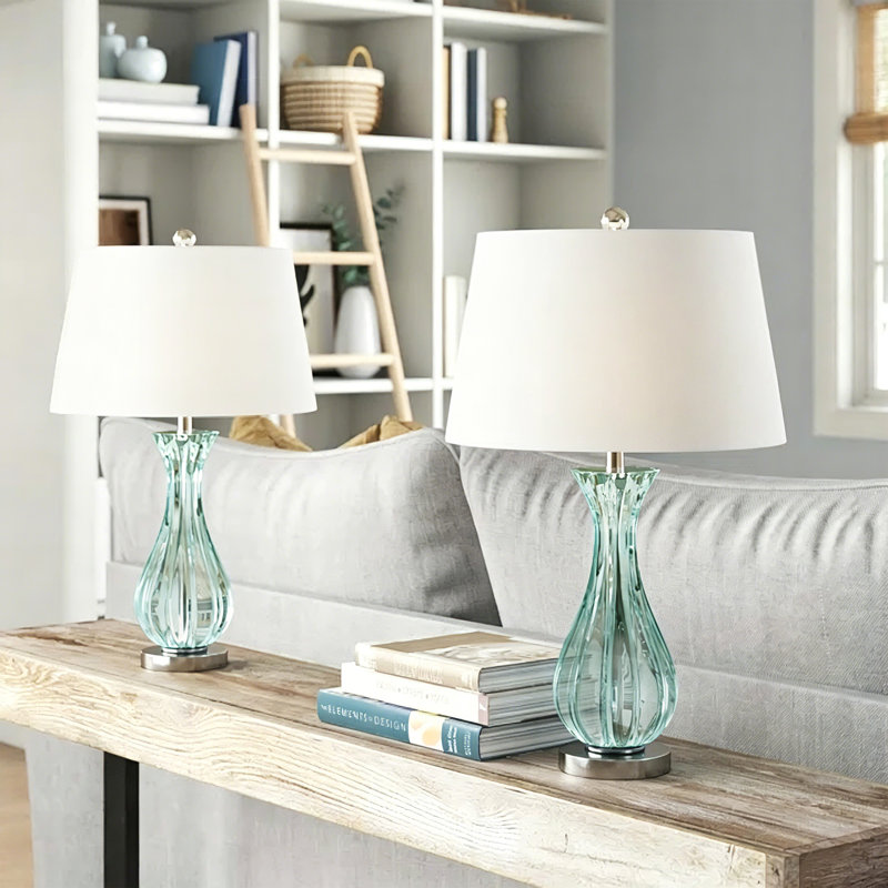 Ursuline 25.5" H Glass Table Lamp with Chrome Base , Blue