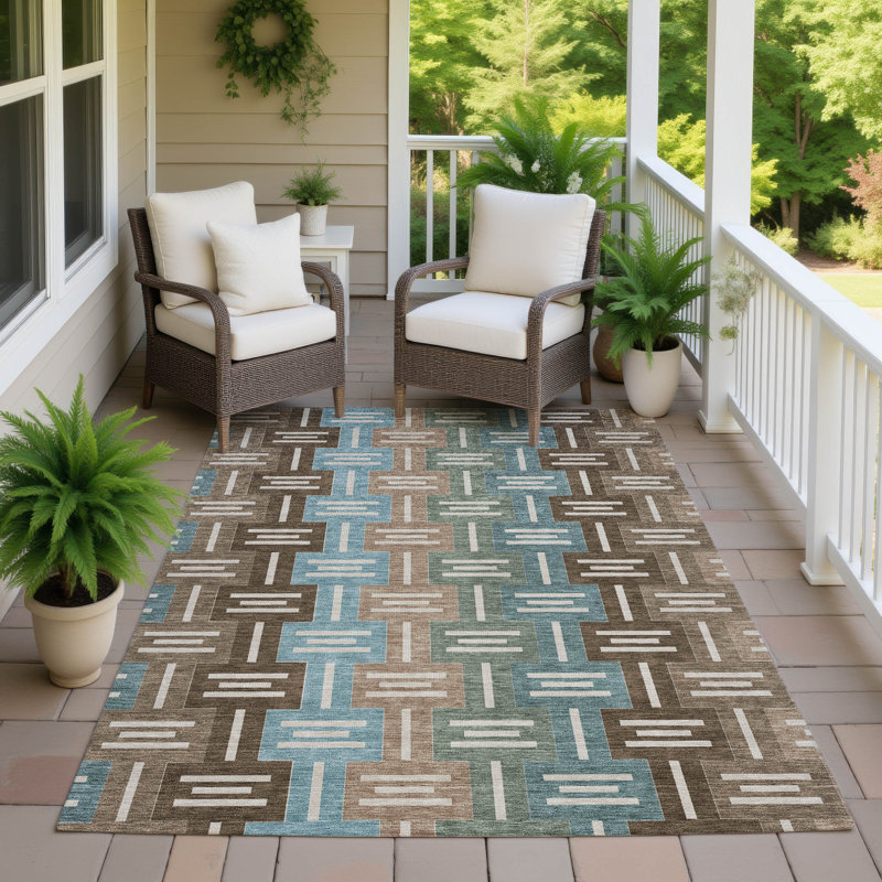 Machine Washable Indoor/Outdoor Chantille ACN2556 Mid-Century Modern Rug, 5' x 7'6", Brown