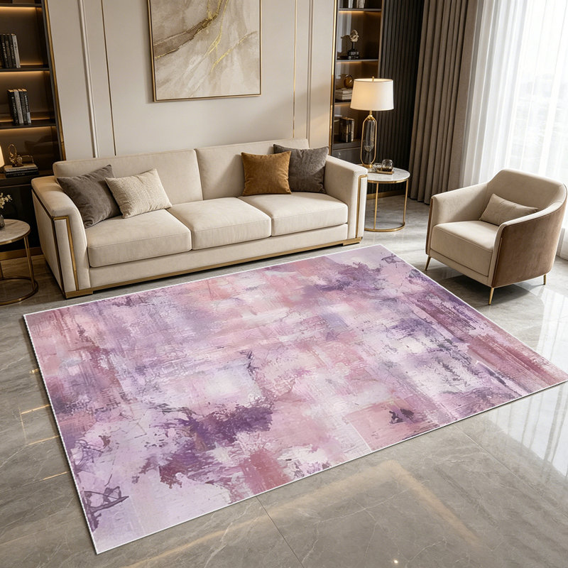 1PC Vintage Watercolor Distressed Blush Purple Abstract area rugs for Living Room, Soft and Comfortable, Suitable for all seasons, easy-to-maintain, machine washable Indoor floor mat, Under Table Farmhouse suitable for dining room, bedroom, entryway,
