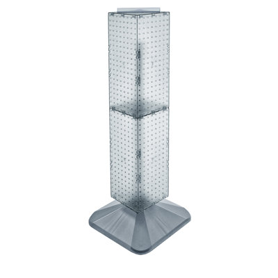 Présentoir à quatre côtés en panneau perforé sur base pivotante. Tour Spinner Rack. Taille du panneau: l 8 po x H 40 po