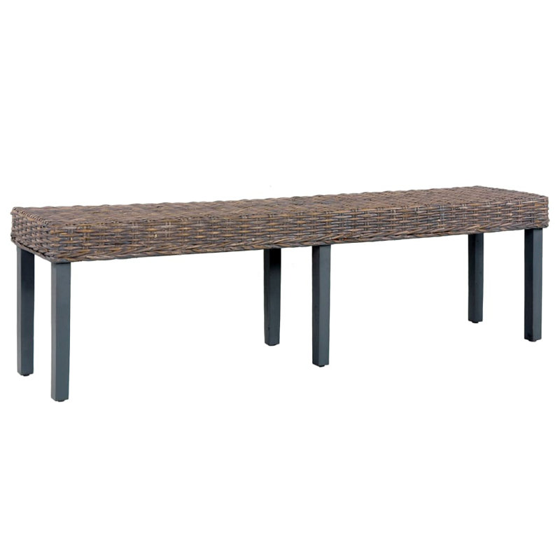 Bench Kitchen Dining Bench Natural Kubu Rattan and Solid Mango Wood, Brown/Gray