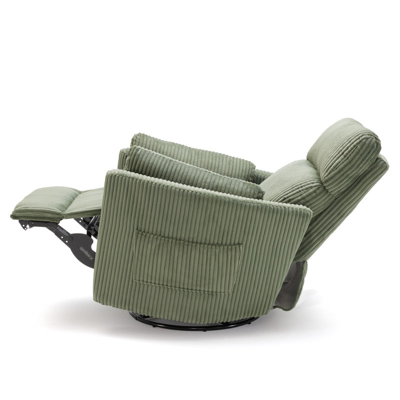 Fauteuil inclinable en velours côtelé de 36,6 po de large avec pivot , Vert
