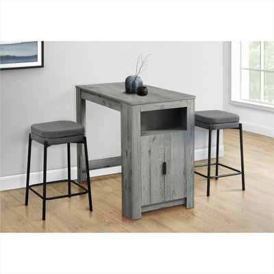 Table de salle à manger à hauteur de comptoir 48 po 48 po, panneau de fibres à densité moyenne gris froid, rangement moderne