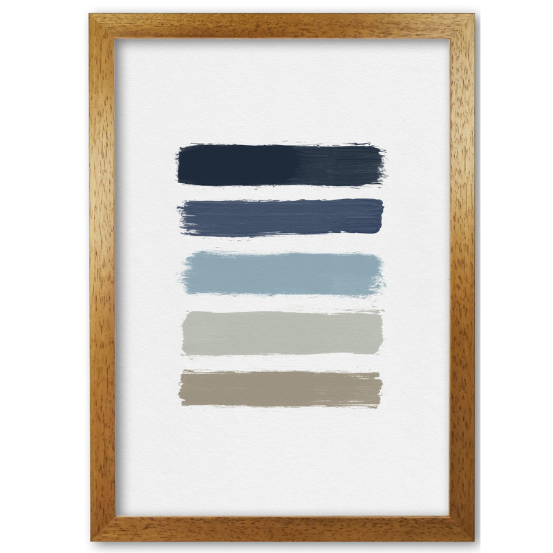 Blue And Taupe Stripes - Print, 30 cm H x 21 cm W x 5 cm D, Honey Oak Frame