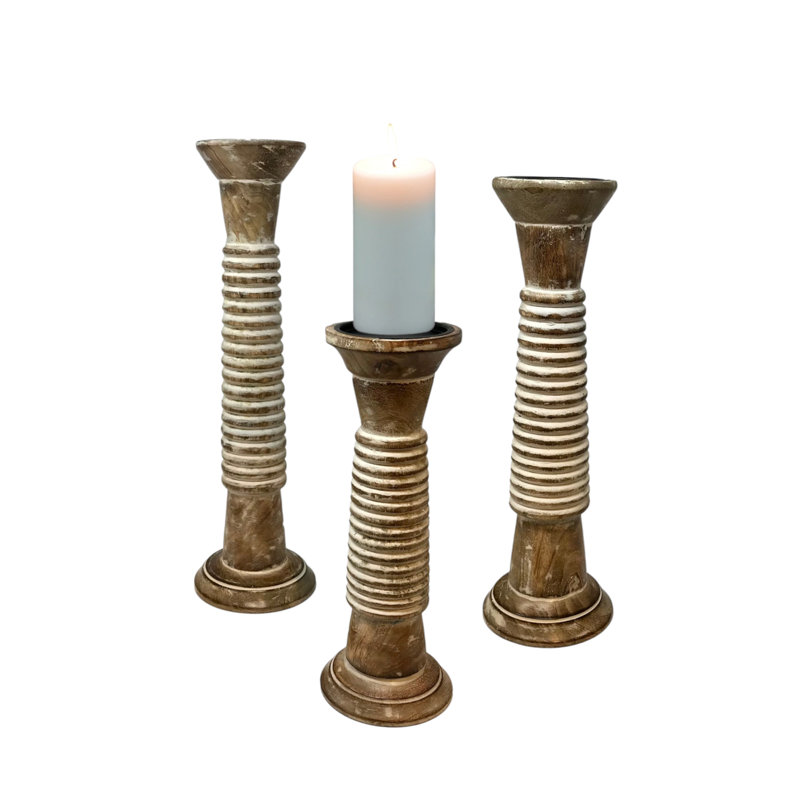 Set of 3 Ribbed Pillar Holders