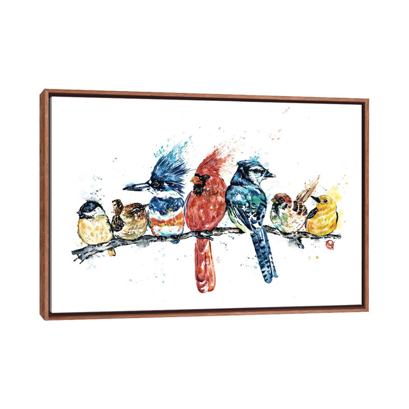 «Birds on a Branch» par Lisa Whitehouse - impression d'art graphique, Toile avec cadre en bois classique, Pas de tapis