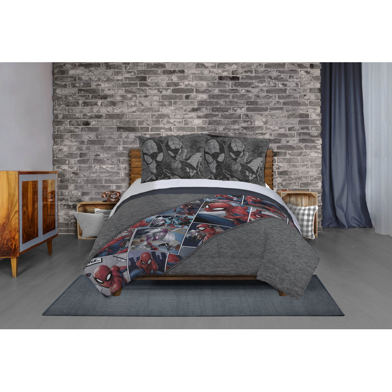 Spiderman Grunge Gray Microfiber Reversible Comforter Set, Twin