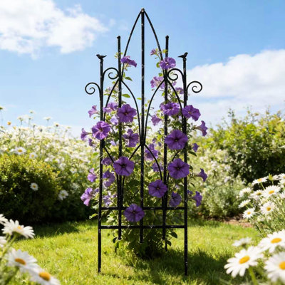 Clôture en fer de 66,61 po de hauteur pour jardin, style rétro décoratif, barrière pour animaux, vignes grimpantes de soutien, fer forgé, sans outils d'assemblage avec gracieux design, 19,69 po, 67,72 po, rétro, légume