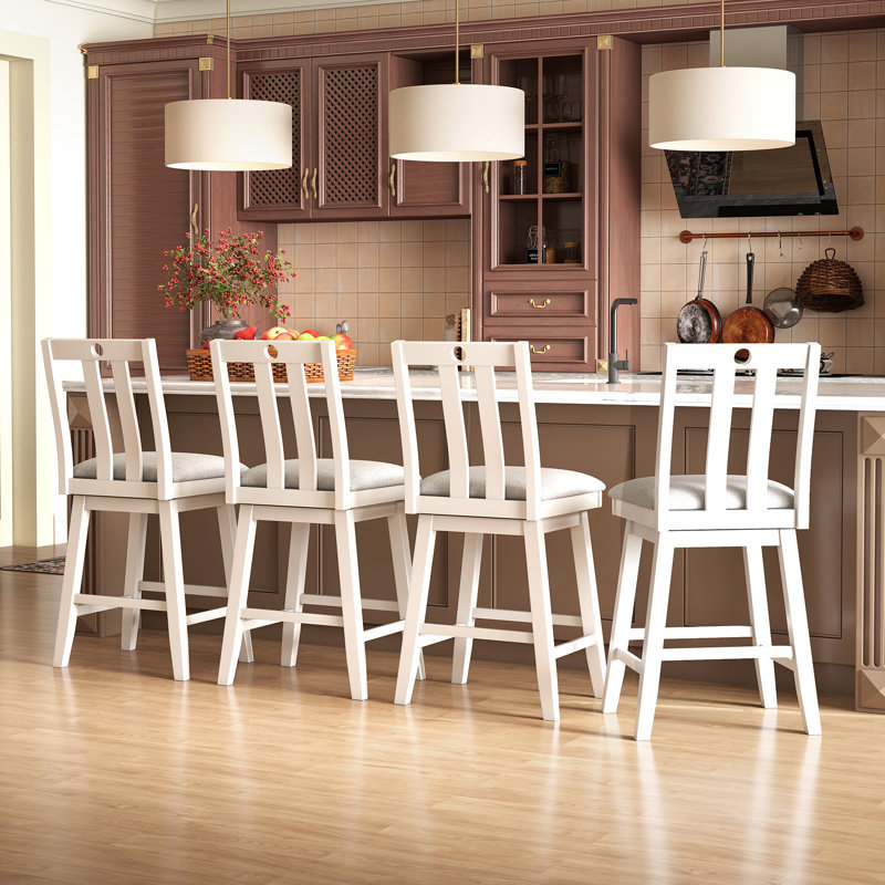 Ensemble de chaises pivotantes à hauteur de comptoir 25 po 25 po avec siège rembourré en bois d'hévéa, 4