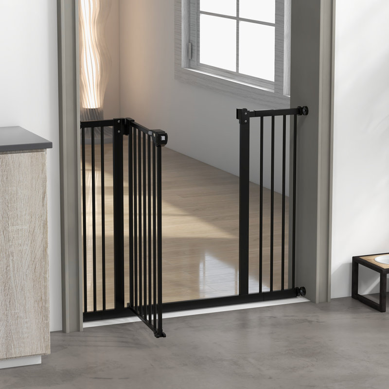 Pressure Mounted Pet Gate With Door, Black, 74-100 cm