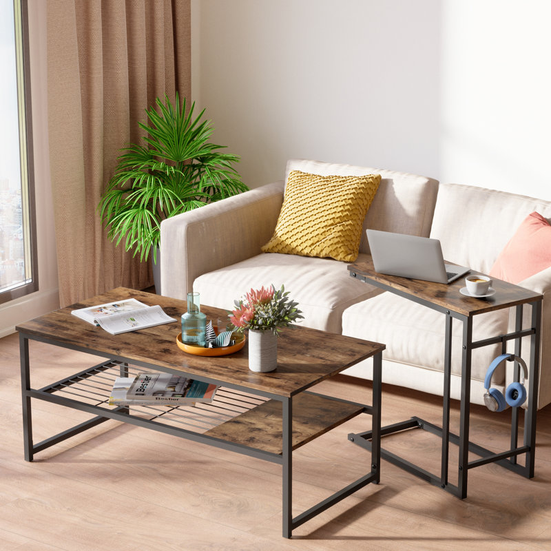 2 tables basses avec rangement Anthea, Brun rustique / noir