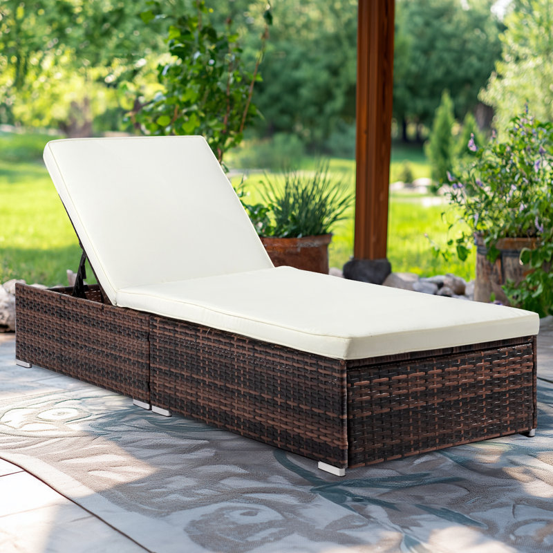Chakka Reclining Outdoor Wicker Chaise Lounge with Cushion, Brown