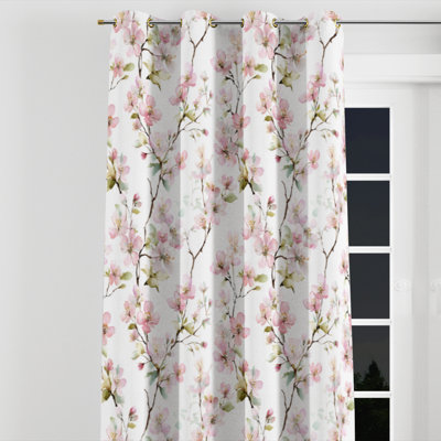 Rideaux à motif floral - 1 panneau de rideaux à œillets rose