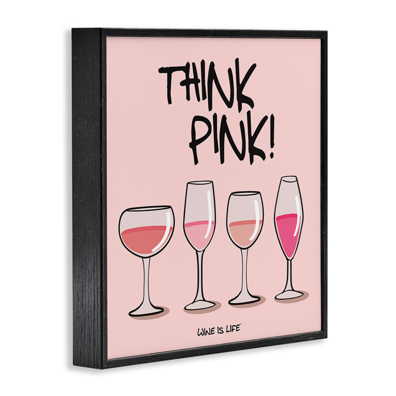 Art numérique «Think Pink Champagne» par WIL, H 12 po x l 12 po, Giclée encadrée noir minuit