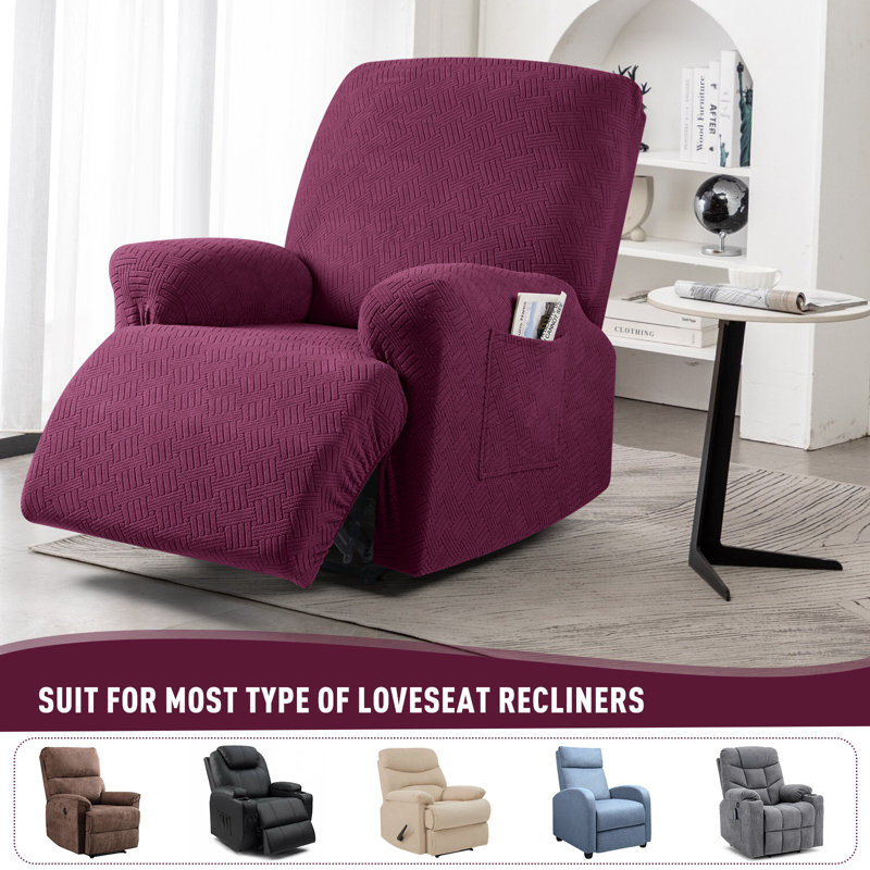 Wald Stretch Recliner Sofa Slipcovers Recliner Chair Covers With Pockets, Burgundy