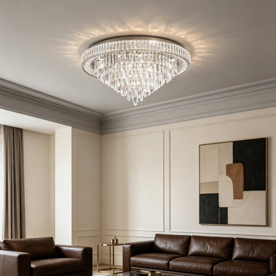 Modern K9 Crystal LED Ceiling Light - 75W Dimmable Flush Mount Chandelier With Remote Control