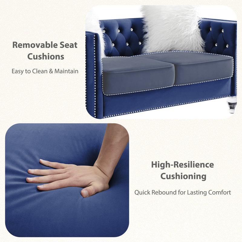 Eghosa 59.84'' Velvet Sofa, Blue Velvet