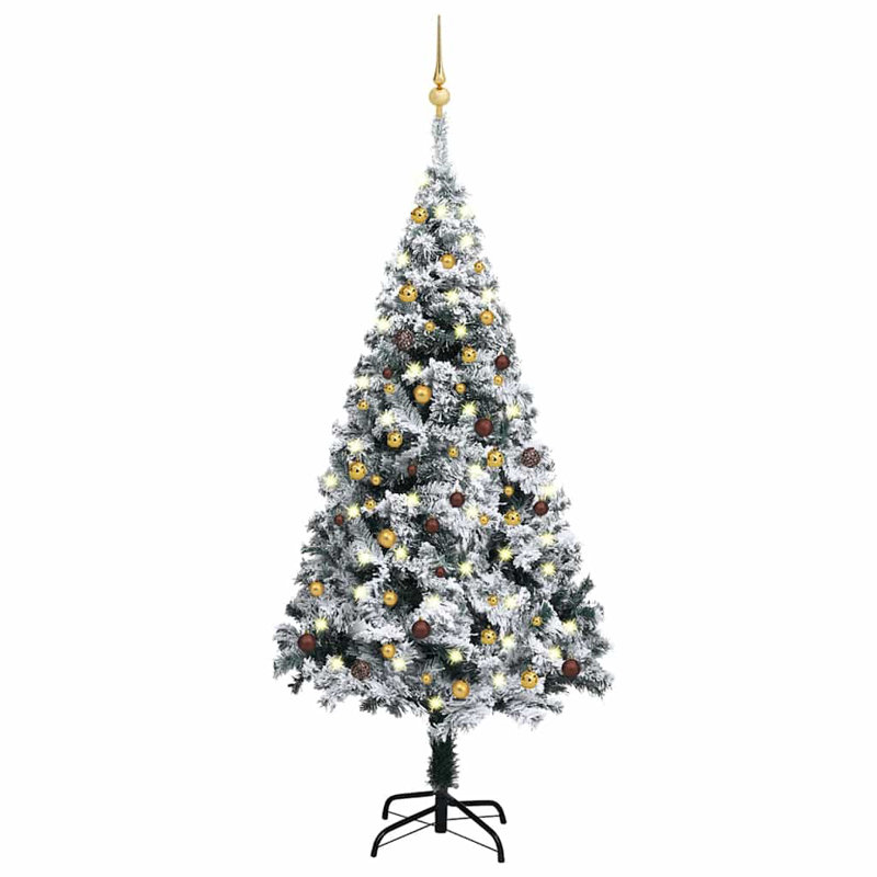 Arbre de Noël artificiel pré-éclairé en PVC vert 70,9 pouces avec ensemble de boules