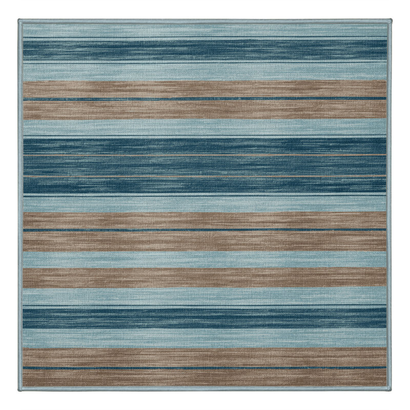 Tapis bleu à rayures horizontales lavable à la machine, Carré 4 pi