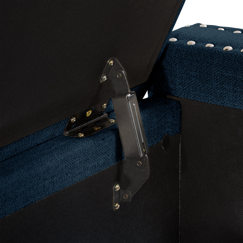 Thane Polyester Upholstered Storage Bench, Navy Blue