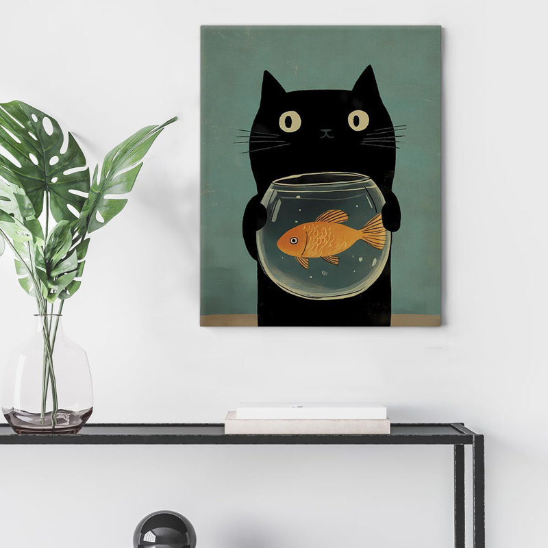 Chat, art mural drôle, chat et poisson, reproduction sur toile, affiche, peinture encadrée, décorations murales pour la maison, bureau, décor, 8 x 10 pouces