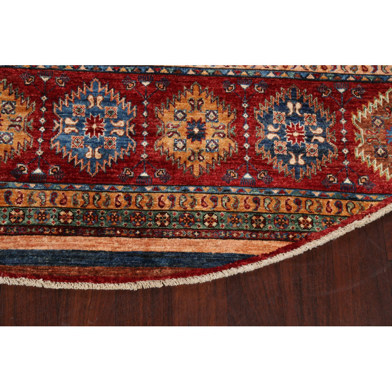 Tapis unique en laine noué à la main 8 pi One-of-a-Kind en rouge / brun / bleu