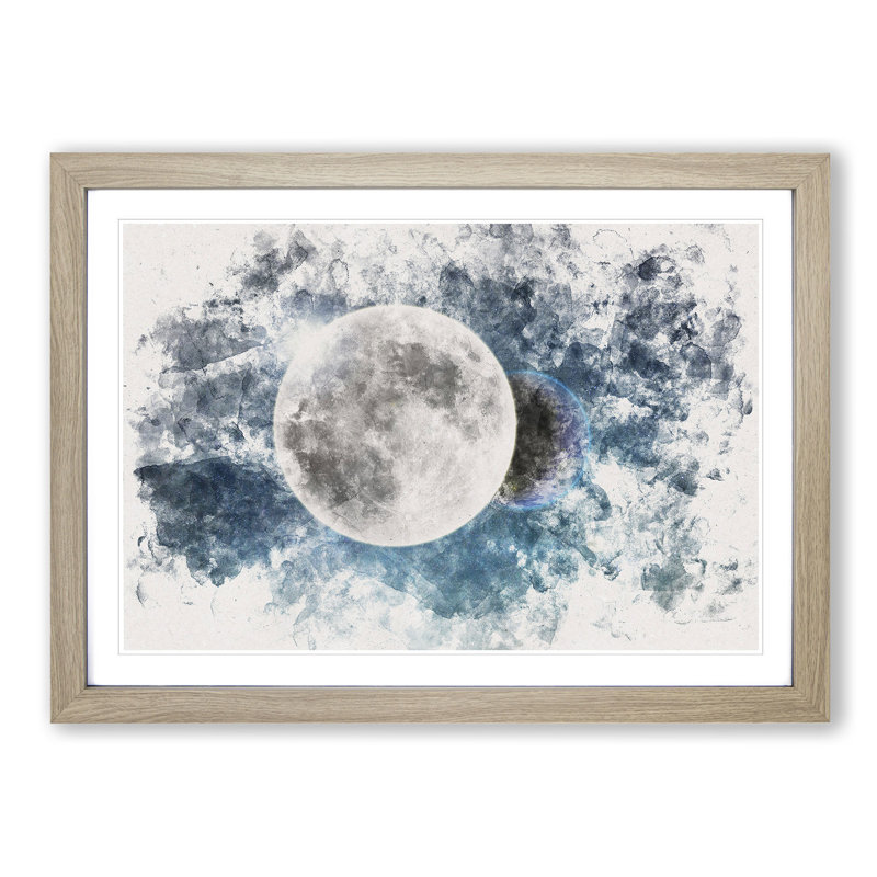 Earth Behind The Moon - Single Picture Frame Painting on MDF, 36cm H x 48cm W x 2cm D, Oak Framed