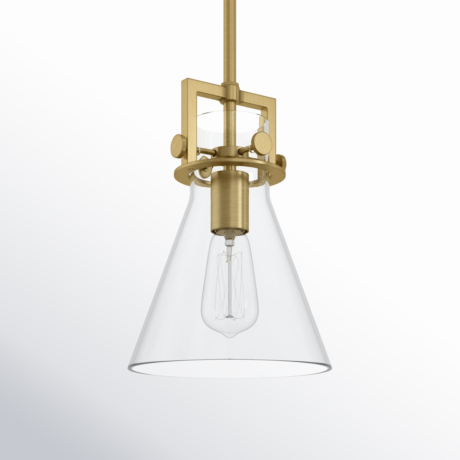 Coterie Single Light Glass Dimmable Pendant, Brushed Brass, Clear, 11.38" H x 8" W x 8" D