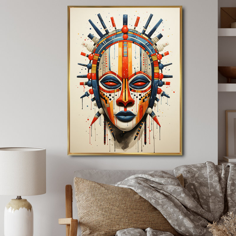 Masque tribal africain Chelese Masai - Tribal africain, reproductions encadrées, Cadre flottant doré