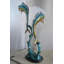 Sculpture bronze double poisson sur fond de marbre ondulé 19 po x 12 po x H 35 po