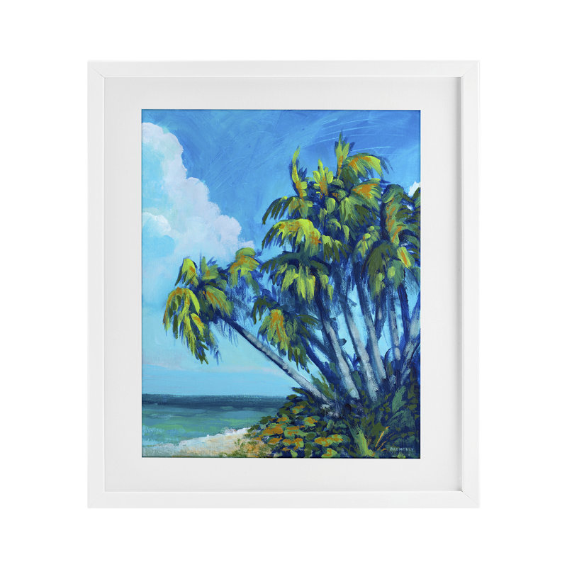 «Cerulean Sky & Palms», reproduction encadrée sous verre, conception de Dan Meneely, H 21 po x l 17 po, Cadre blanc côtier