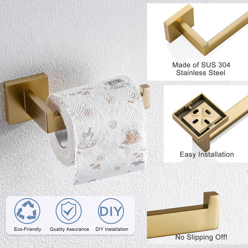 Wall Mounted Toilet Paper Holder, Brushed Gold