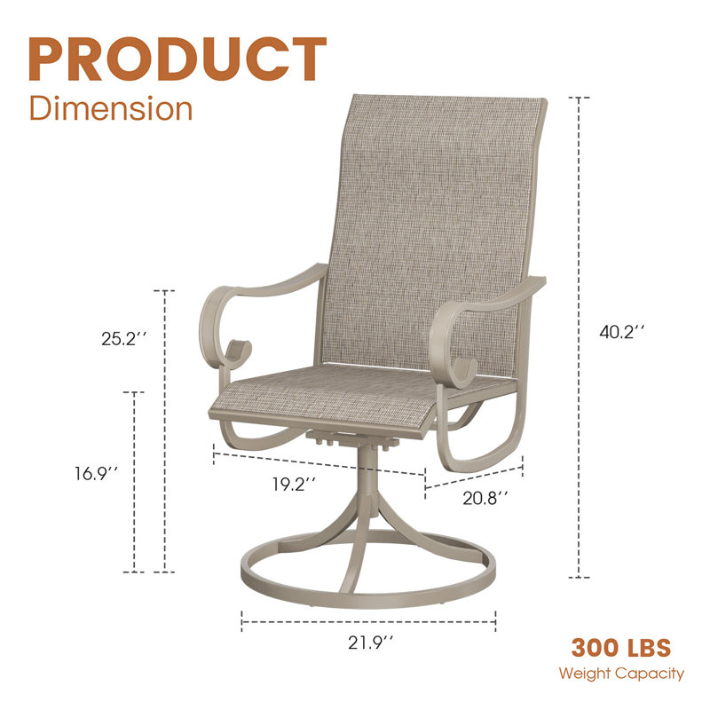 Fauteuil de patio pivotant en métal avec coussins Ershel, Coquillage de sable