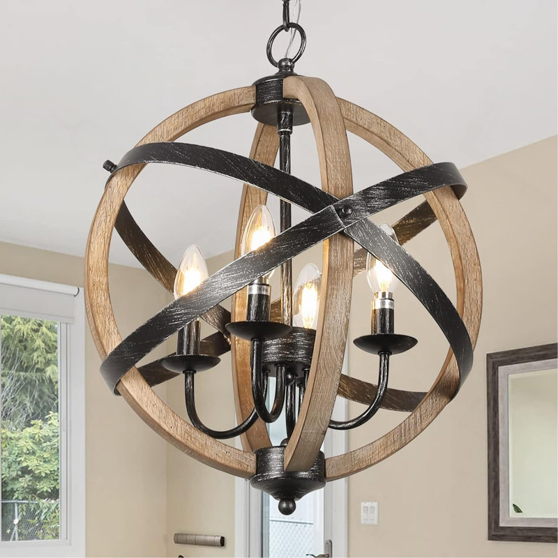 Luminaires de salle à manger 4 lumières à hauteur réglable en bois rustique suspendus au plafond pour la cuisine