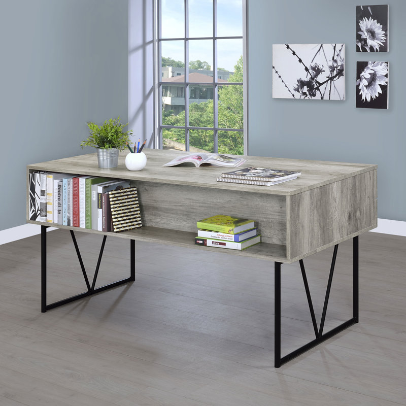 Bureau d'écriture en bois manufacturé à 4 tiroirs Fallon, Bois flottant gris