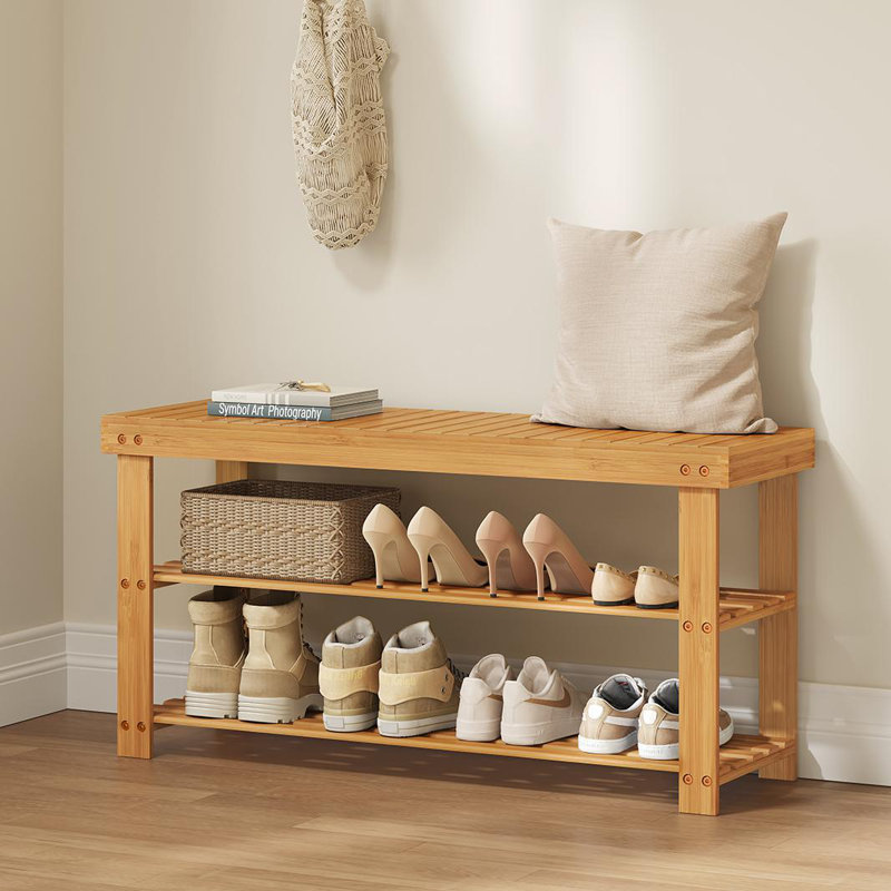 8 Pair Shoe Storage Bench, 3-Tier Bamboo Shoe Rack Bench, Natural