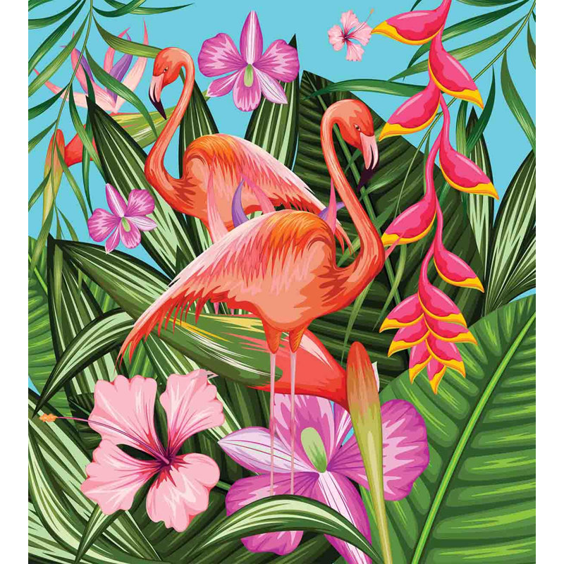 Tropical Flamingo Green Pink Blue Queen Duvet Cover Set