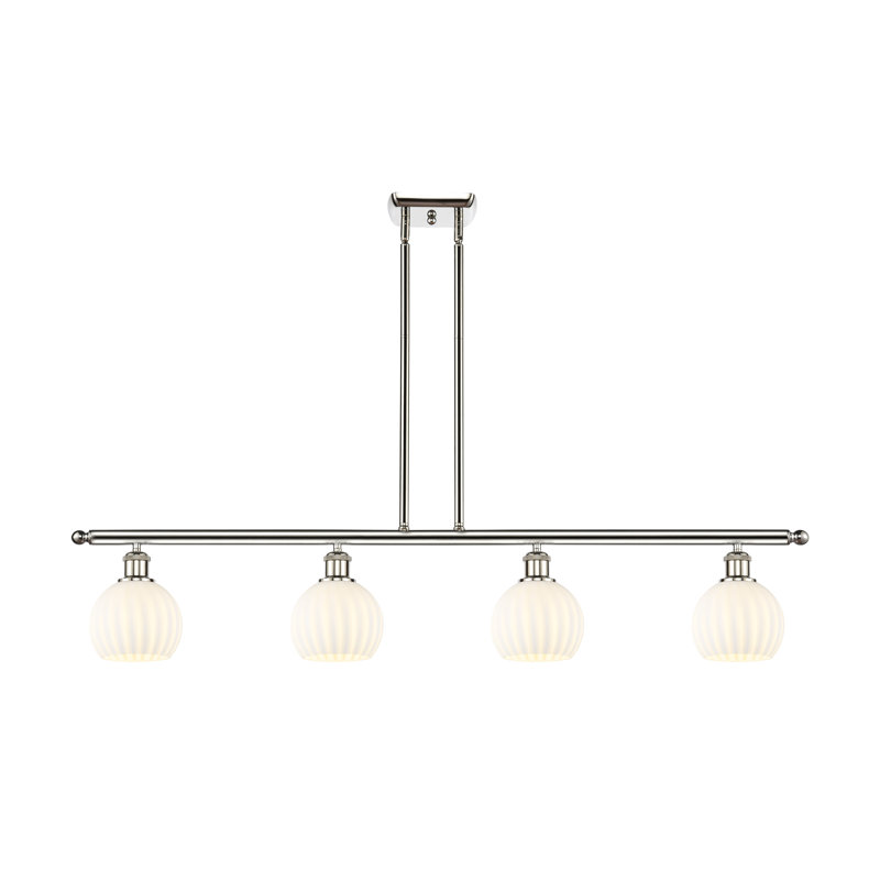 Bepler 4 - Light Steel Dimmable Kitchen Island Globe Chandelier, 9" H x 48" W x 6" D, Polished Nickel