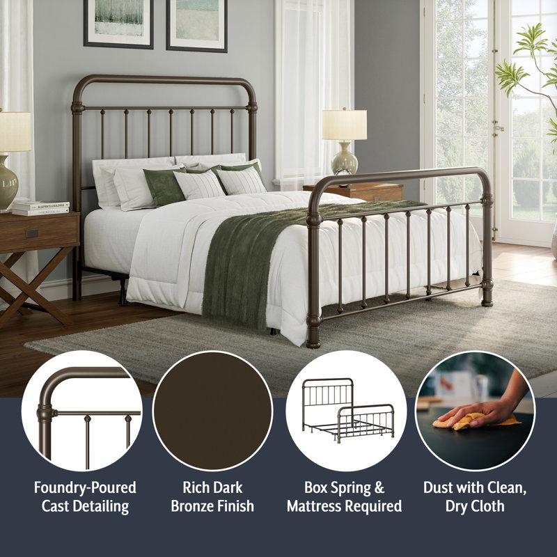 Melancon Metal Spindle Bed, Queen, Dark Bronze/Satin Beige
