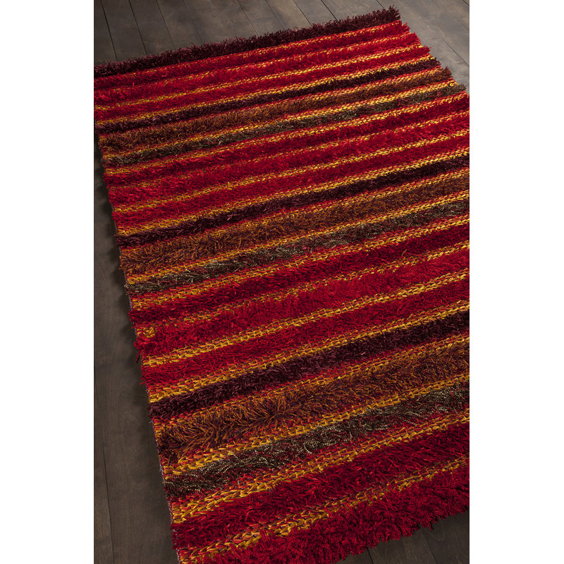 Gherardo Authentic Hand-Woven Handmade Red, Burgundy & Yellow Modern Mixed Texture Polyester Area Rug, 5' x 7'6"