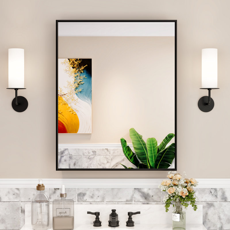 Armoire à pharmacie encastrée / à fixation en surface avec miroir en fer 14 po x l 24 po Elise, H 24 po x l 14 po x P 4,5 po