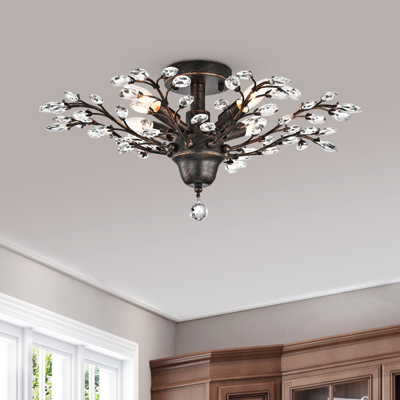 Newlyn 23.6" W 4-Light Antique Copper Tiered Semi Flush Mount 